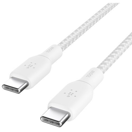 Belkin 3m (10ft) BoostCharge USB-C to USB-C Braided Power Cable (CAB014bt3MWH) - White
