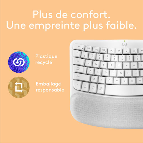 Clavier ergonomique pleine grandeur sans fil Wave Keys de Logitech pour Mac - Blanc cassé