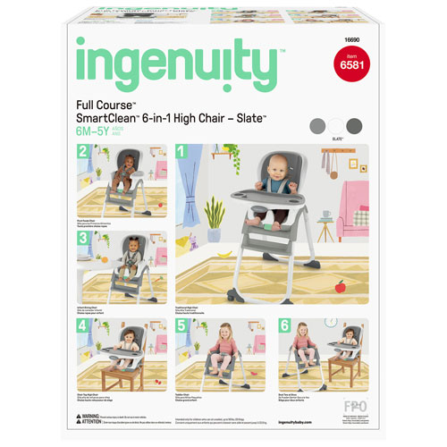 Ingenuity Full Course SmartClean 6-in-1 High Chair with Tray - Grey/White