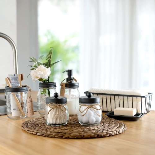 NIERBO Gray 6 Pieces Premium Mason Jar Bathroom Accessories Set - Rustic Farmhouse Decor, for Bathroom, Kitchen