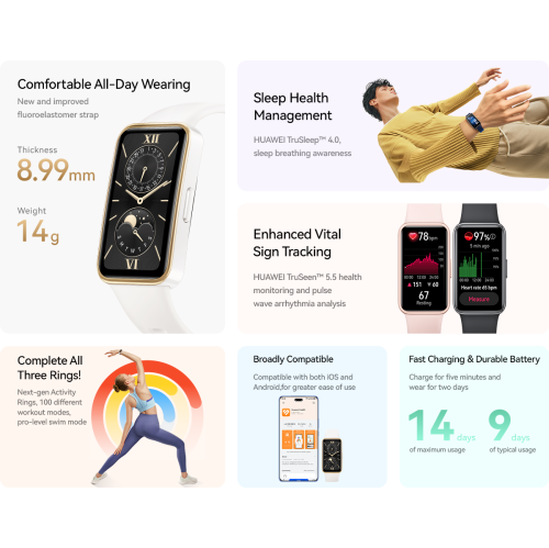 HUAWEI Band 9，Comfortable All-Day Wearing, Fast Charging & Durable Battery，Intelligent Brightness Adjustments，100 different workout modes，Compatible