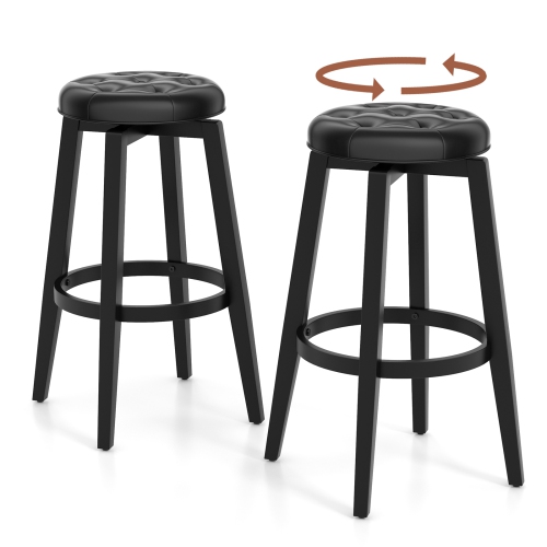 Image 1 of 9.. Costway 30" Swivel Bar Stool Set of 2 Upholstered Bar Height Rubber Wood Frame Black