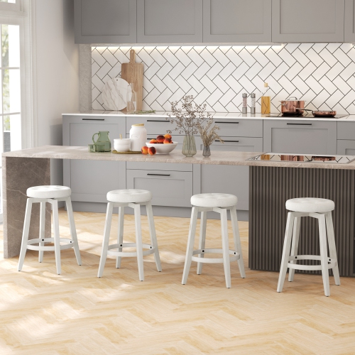 Costway 26" Swivel Bar Stool Set of 2 Upholstered Counter Height Rubber Wood Frame Beige