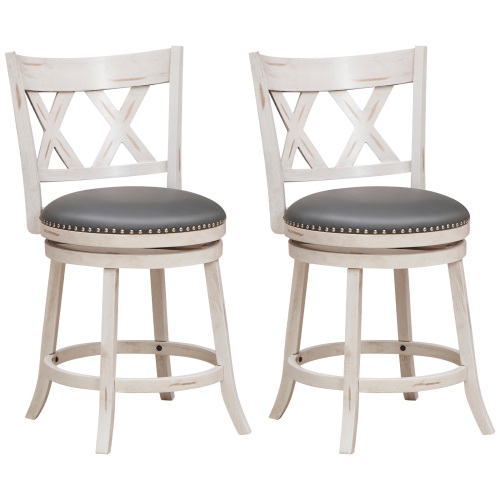 Costway 25.5" Hand-Antiqued Bar Stool Set of 2 Swivel Counter Height 20" Wider Seat