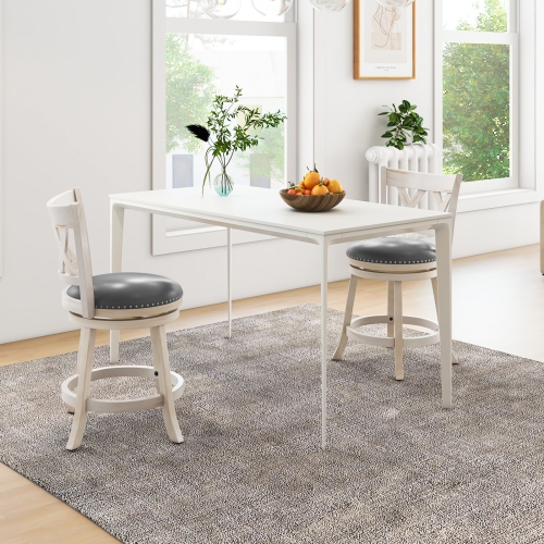 Costway 25.5" Hand-Antiqued Bar Stool Set of 2 Swivel Counter Height 20" Wider Seat