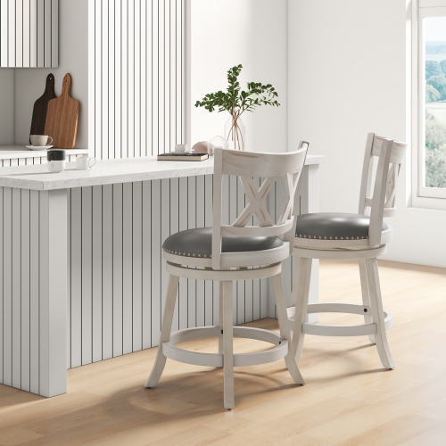 Costway 25.5" Hand-Antiqued Bar Stool Set of 2 Swivel Counter Height 20" Wider Seat