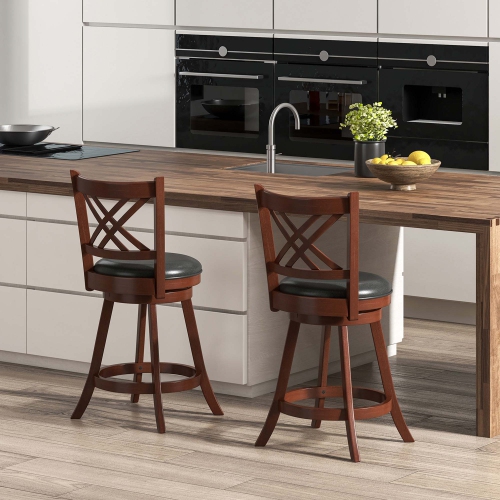 Costway 24" Swivel Bar Stools Set of 2 Upholstered Counter Stools with Cushion & Footrests