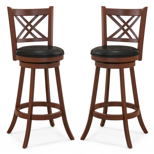 COSTWAY  29" Swivel Bar Stools Set Of 2 Upholstered Counter Stools With Cushion & Footrests