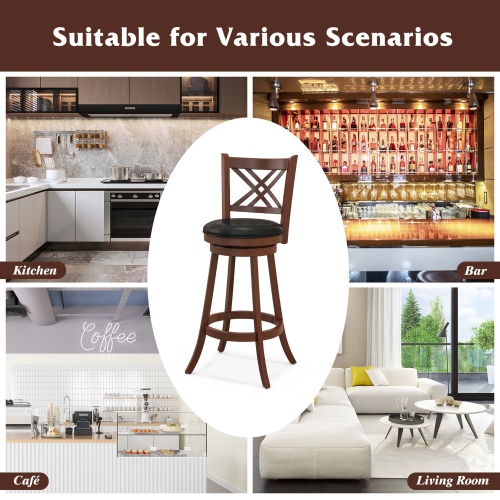 Costway 29" Swivel Bar Stools Set of 2 Upholstered Counter Stools with Cushion & Footrests
