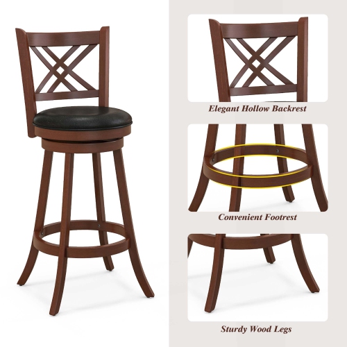 Costway 29" Swivel Bar Stools Set of 2 Upholstered Counter Stools with Cushion & Footrests