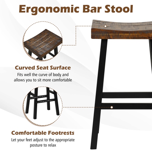 Costway 29" Bar Stool Set of 2 Bar Height Solid Wood Curved Saddle Seat Footrest