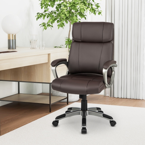 COSTWAY  Ergonomic Office Chair Pu Leather Executive Swivel With Upholstered Armrests Brown