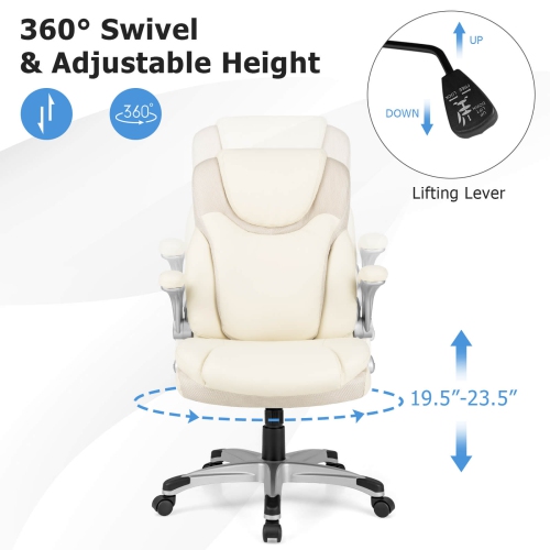 Costway Ergonomic Office Chair PU Leather Executive Swivel with Flip-up Armrests Beige