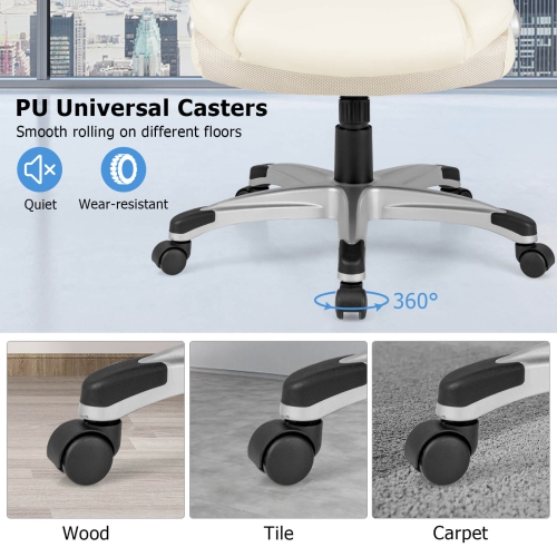 Costway Ergonomic Office Chair PU Leather Executive Swivel with Flip-up Armrests Beige