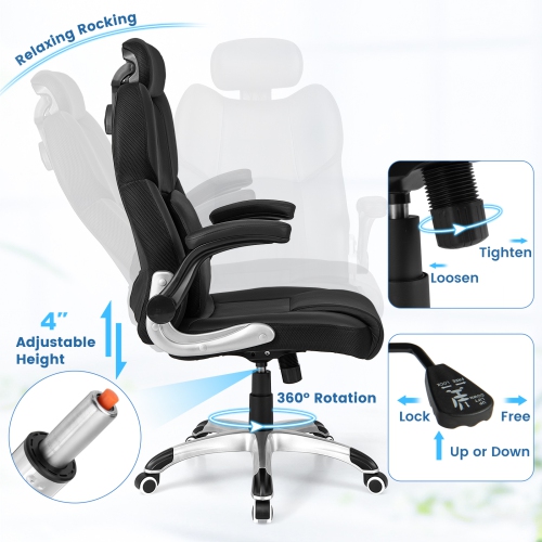 Costway Kneading Massage Office Chair Height Adjustable Swivel Chair with Flip-up Armrests