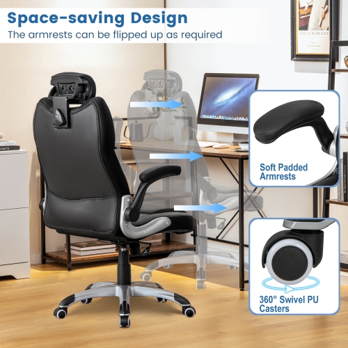 Costway Kneading Massage Office Chair Height Adjustable Swivel Chair with Flip-up Armrests