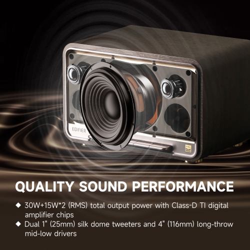 Edifier D32 Tabletop Wireless Bluetooth Speaker, 60W RMS Wi-Fi and Bluetooth Sound System Compatible with AirPlay2