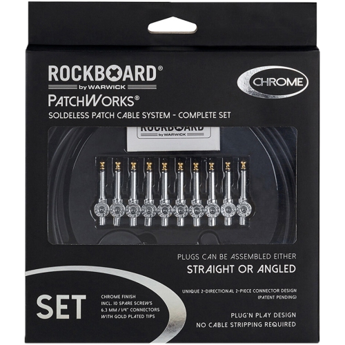 RockBoard by Warwick PatchWorks Solderless Patch Cable Set - 118-7/64 Cable 10 Plugs Chrome
