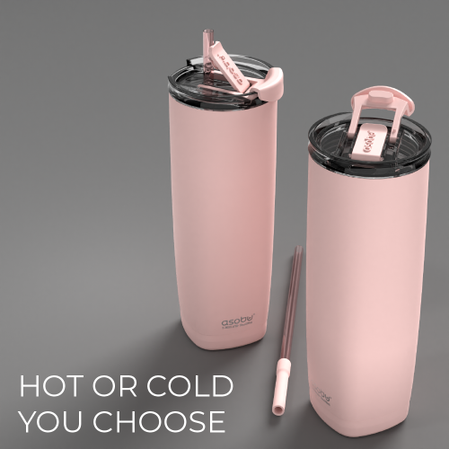 Bouteille d'eau isotherme en acier inoxydable Aqualina d'Asobu avec couvercle interchangeable pour le chaud et le froid et paille intégrée