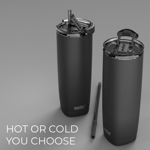 Asobu Aqualina Stainless Steel Insulated Water Bottle with Interchangeable Hot and Cold Lid and Built in Straw