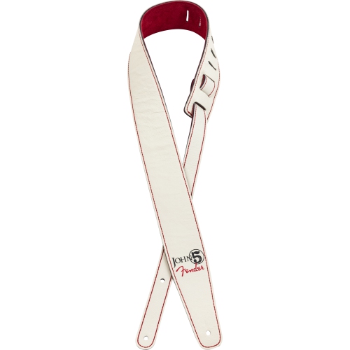 FENDER  John 5 Leather Strap - White/red