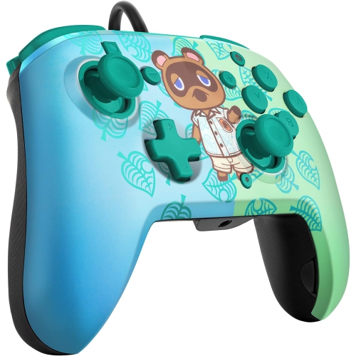 Refurbished- PDP Gaming REMATCH Wired Switch Pro Controller - Animal Crossing - Tom Nook - Blue/Green - Officially Licensed by Nintendo