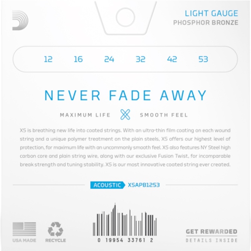 Cordes de guitare acoustique en bronze phosphoreux d'Addario - Paquet de 12-53 - 3 lumières