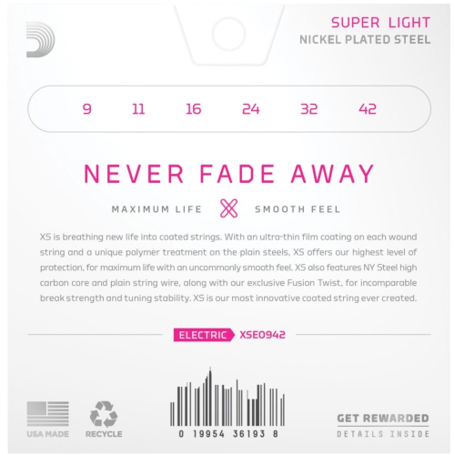 Cordes de guitare électrique XS d'Addario - Super Light en acier nickelé