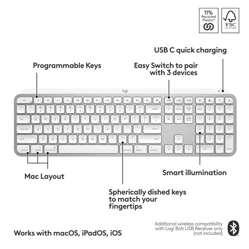Clavier rétroéclairé sans fil MX Keys S de Logitech pour Mac/iPad - Gris pâle - Exclusivité de Best Buy
