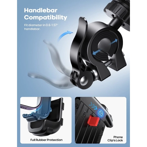Bike Phone Mount | Motorcycle Holder by Lamicall - Handlebar Clamp for iPhone 15 Pro Max, 14 Pro Max, S23 S24 Ultra & More | Fits 4.7-6.8" Smartphones