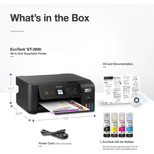 Imprimante tout-en-un couleur sans fil EcoTank et-2800 d'Epson - Impression sans cartouche avec numérisation et photocopie | imprimante de base à