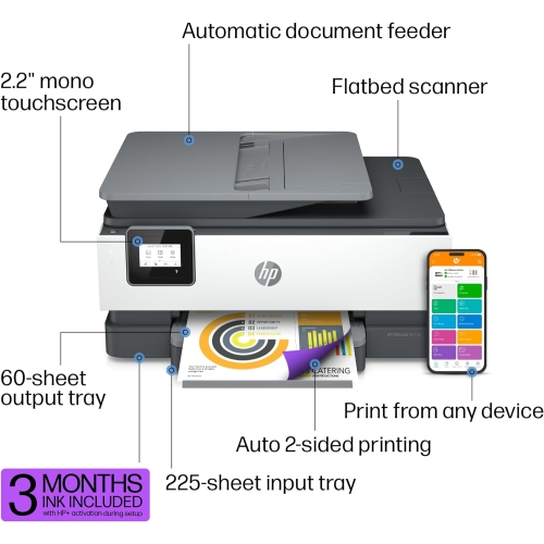 HP OfficeJet 8015e Wireless All-in-One Printer - Bonus 3 Months Ink with HP