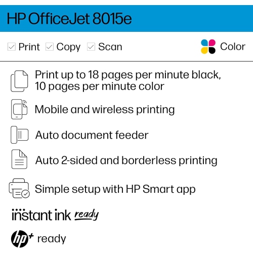 HP OfficeJet 8015e Wireless All-in-One Printer - Bonus 3 Months Ink with HP