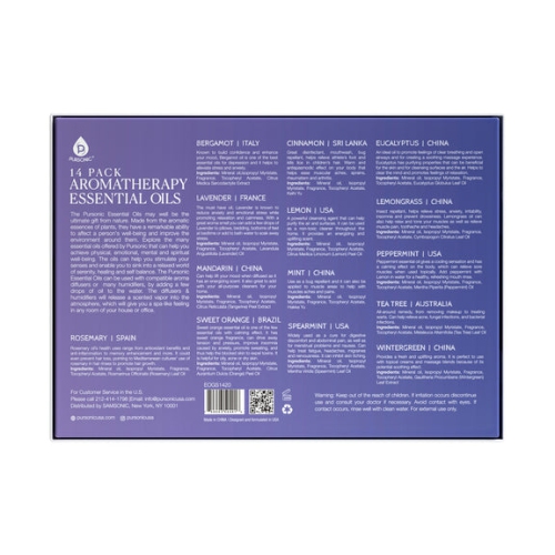 Paquet de 14 huiles essentielles d'aromathérapie de Pursonic.