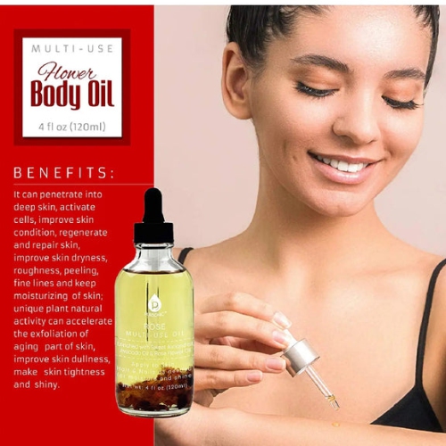 Pursonic Rose flower Multi Use Body Oils 4 Oz