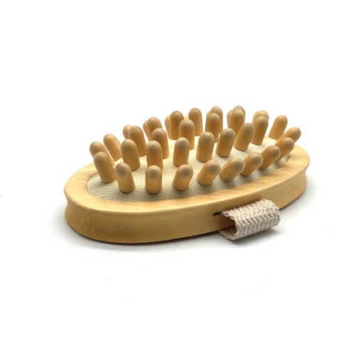 Pursonic Boar Bristle Bath Brush & Rubber Massager with Lotus Wooden Handle