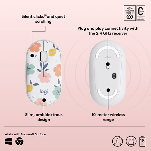Souris sans fil à suivi optique de 1000 ppp M340 de Logitech - Bouquet de fleurs