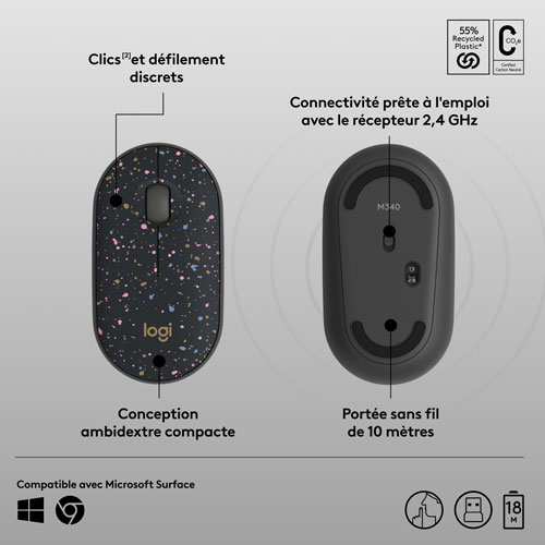 Souris de jeu optique sans fil de 1000 ppp M340 X LIGHTSPEED de Logitech - Taches