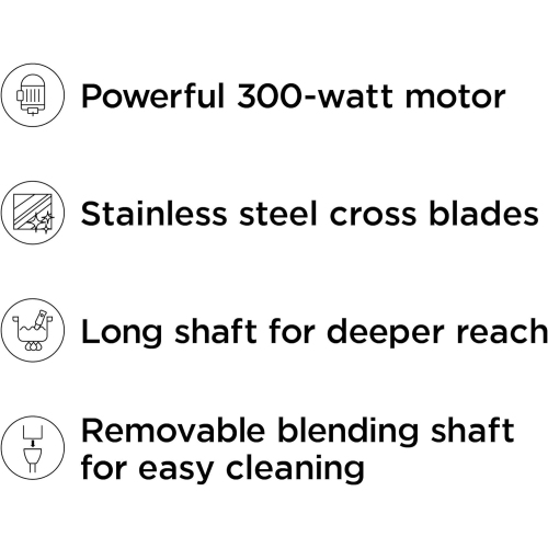 Chefman Immersion 300W Hand Blender with Stainless Steel Blades, Powerful Electric Ice Crushing 2-speed Control Handheld Food Mixer, Purées,