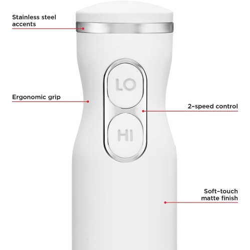 Chefman Immersion 300W Hand Blender with Stainless Steel Blades, Powerful Electric Ice Crushing 2-speed Control Handheld Food Mixer, Purées,