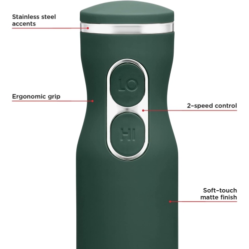 Chefman Immersion 300W Hand Blender with Stainless Steel Blades, Powerful Electric Ice Crushing 2-speed Control Handheld Food Mixer, Purées,