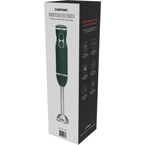 Chefman Immersion 300W Hand Blender with Stainless Steel Blades, Powerful Electric Ice Crushing 2-speed Control Handheld Food Mixer, Purées,