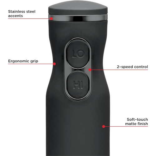 Chefman Immersion 300W Hand Blender with Stainless Steel Blades, Powerful Electric Ice Crushing 2-speed Control Handheld Food Mixer, Purées,