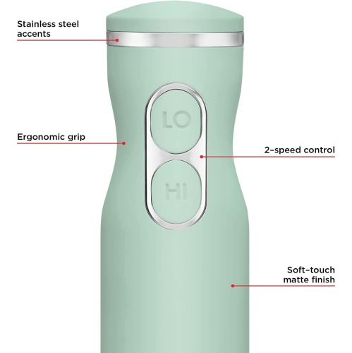 Chefman Immersion 300W Hand Blender with Stainless Steel Blades, Powerful Electric Ice Crushing 2-speed Control Handheld Food Mixer, Purées,