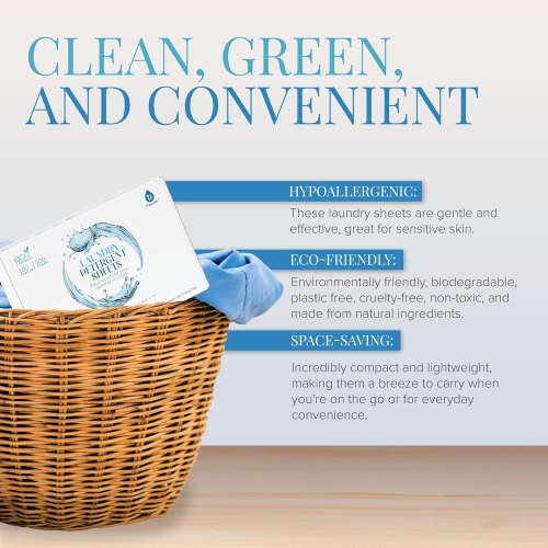 Pursonic Natural Laundry Detergent Sheets ,Eco Friendly– Fresh Linen Scent, 60 Sheets
