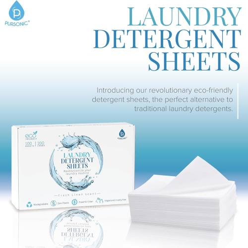 Pursonic Natural Laundry Detergent Sheets ,Eco Friendly– Fresh Linen Scent, 30 Sheets