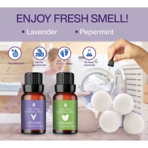 Ensemble de boules de séchage en laine de Pursonic - boules de lavage réutilisables faites de laine pure de Nouvelle-Zélande - comprend des huiles de