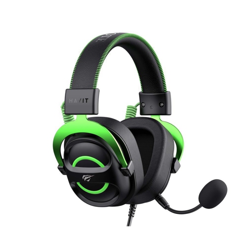 Havit H2002E Adjustable Wired Gaming Headset With Detachable Microphone, Surround Sound High Magnetic 50mm Speaker Gaming Headphones_Green + Black