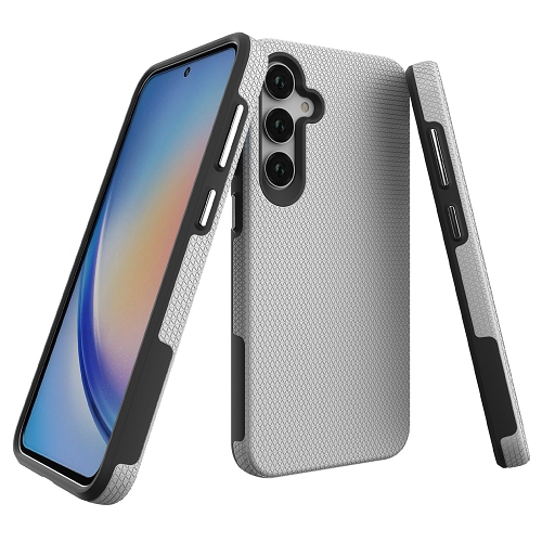 CC  Topsave Triangle Pattern PC Back+Inner Tpu Dual Layer Hybrid Case for Samsung Galaxy A35 5G 6.6" In Silver