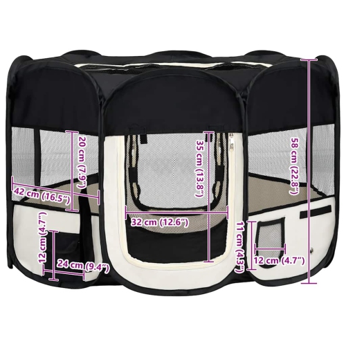 vidaXL Foldable Dog Playpen with Carrying Bag Black 110x110x58 cm